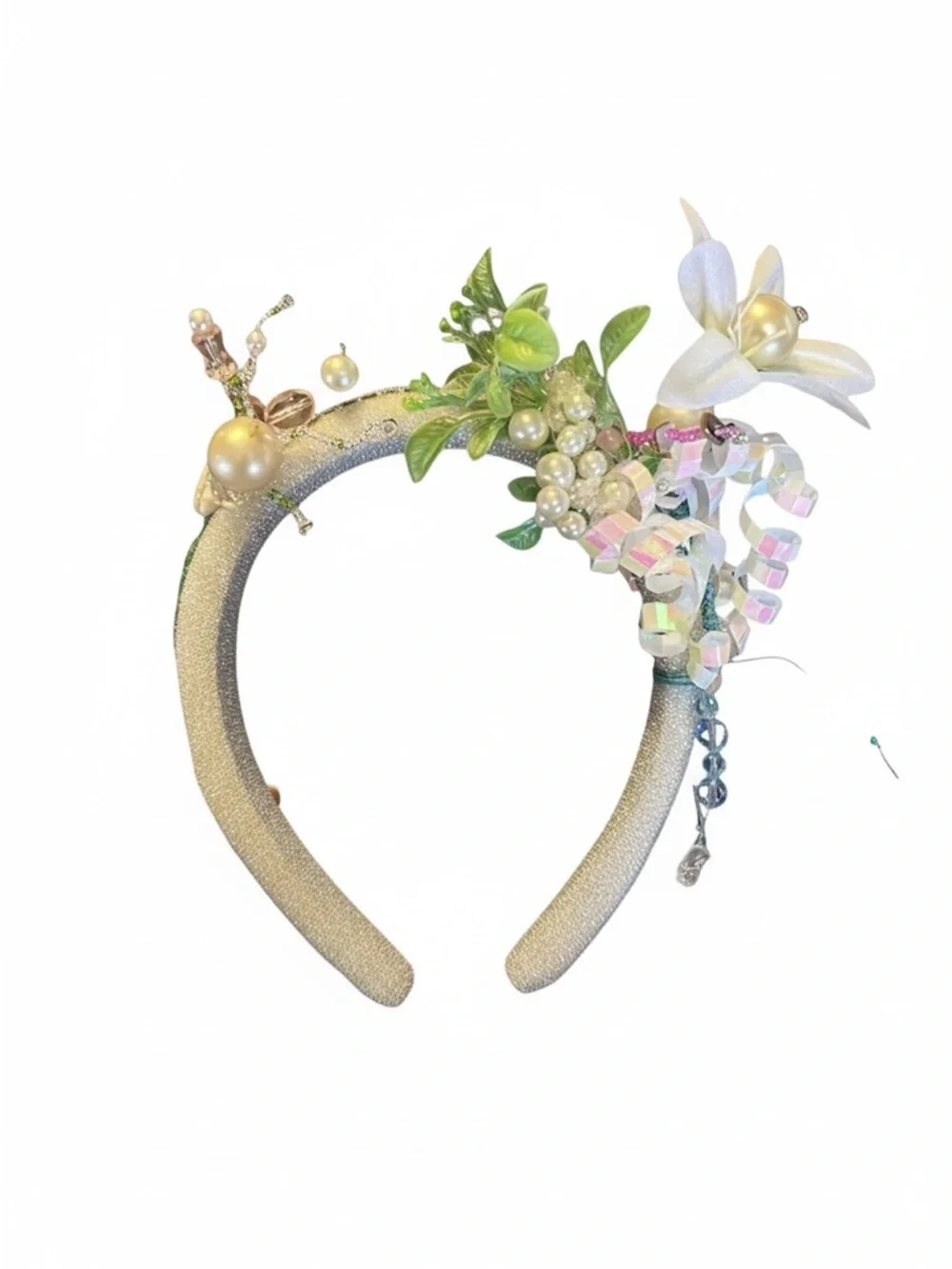 NEW Upcycled Artisan Beaded Floral Festival Crown Wearable Art Hair Accessory OS